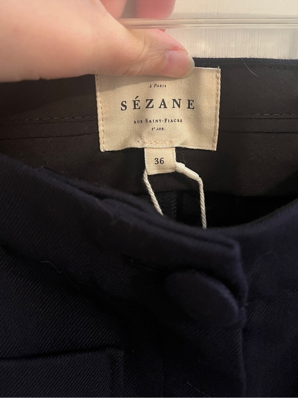 Sezane Dan Navy Wide-Leg High-Rise Pants with Front Patch Pockets - Picture 4 of 6